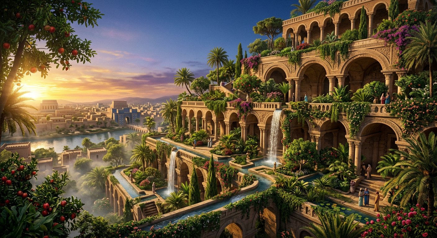 حدائق بابل المعلقة عند الغروب