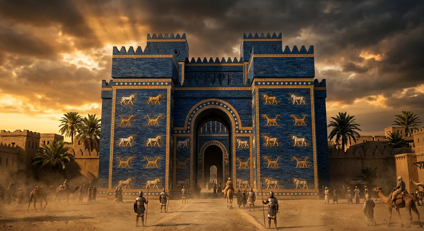 بوابة عشتار في بابل عند الغروب